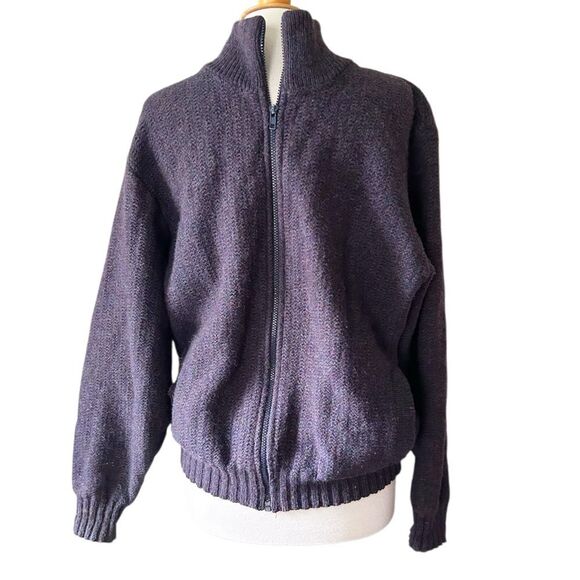 L.L. Bean Zip front Navy Blue Grey Wool Cardigan - Large - Picture 4 of 7
